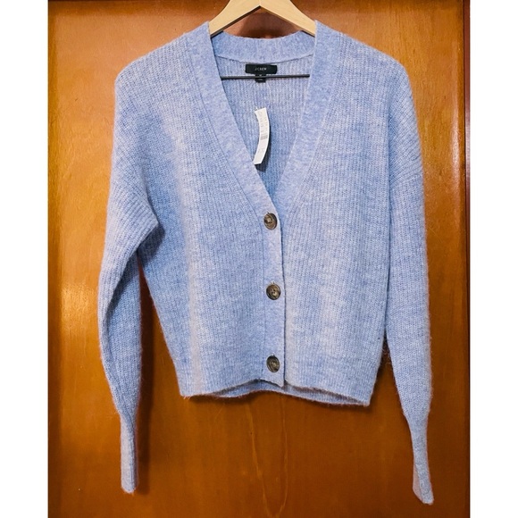 J. Crew Ribbed V-Neck Cardigan Sweater Alpaca Blend Heather River Blue - Picture 5 of 9